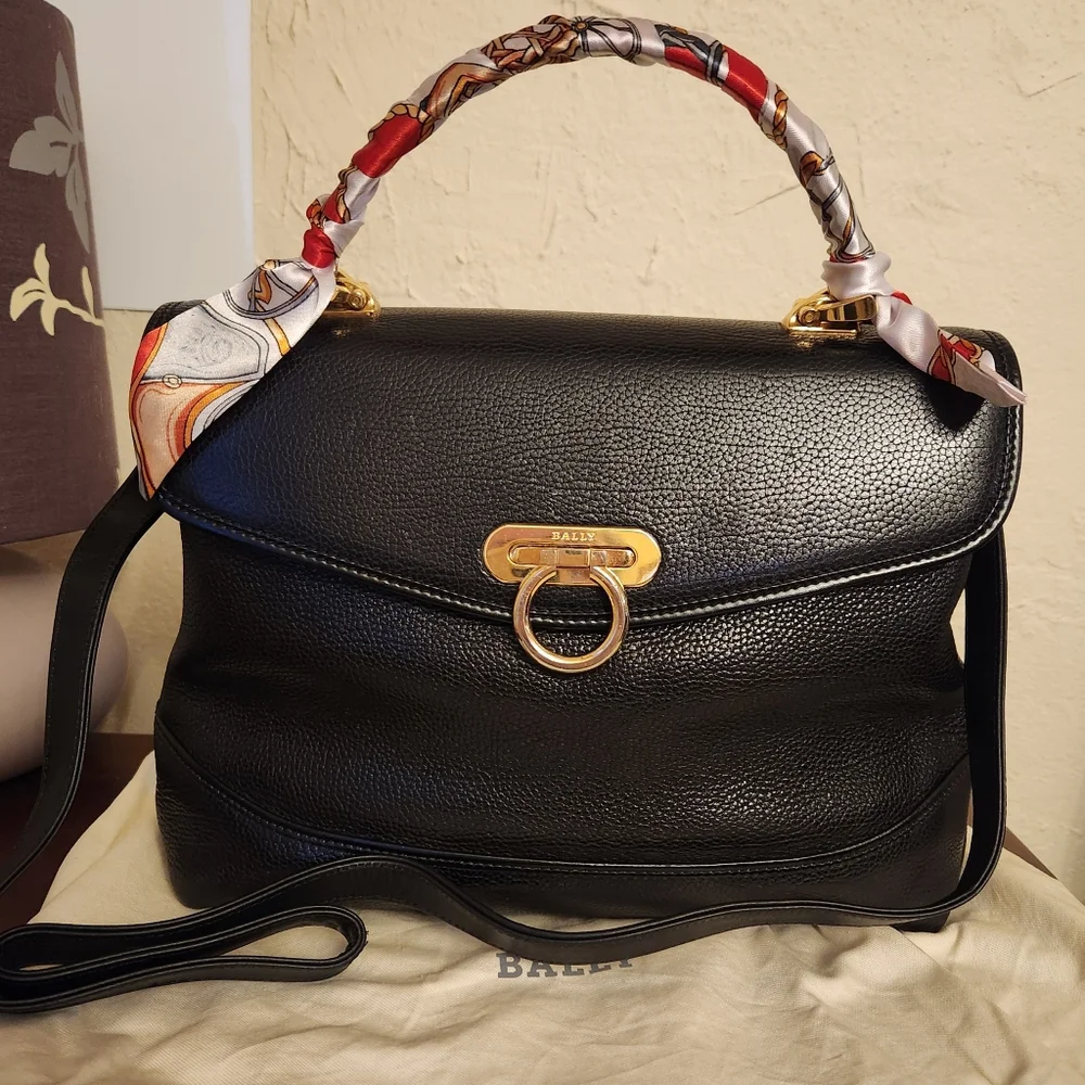 BALLY Vintage Black Leather Classic Handbag - Picture 2 of 10